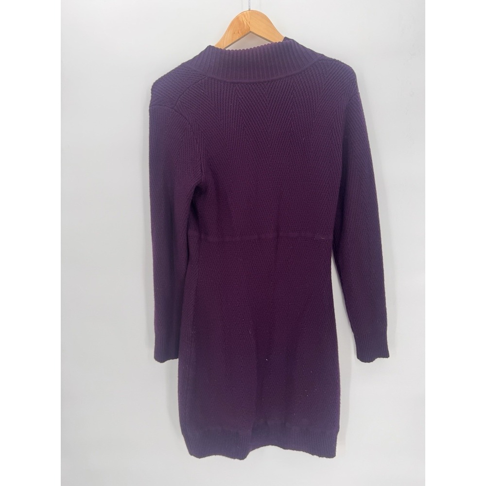 Athleta 95% Merino Wool Sweater Dress Purple V-Neck Long Sleeve Size M Luxe - Picture 8 of 8